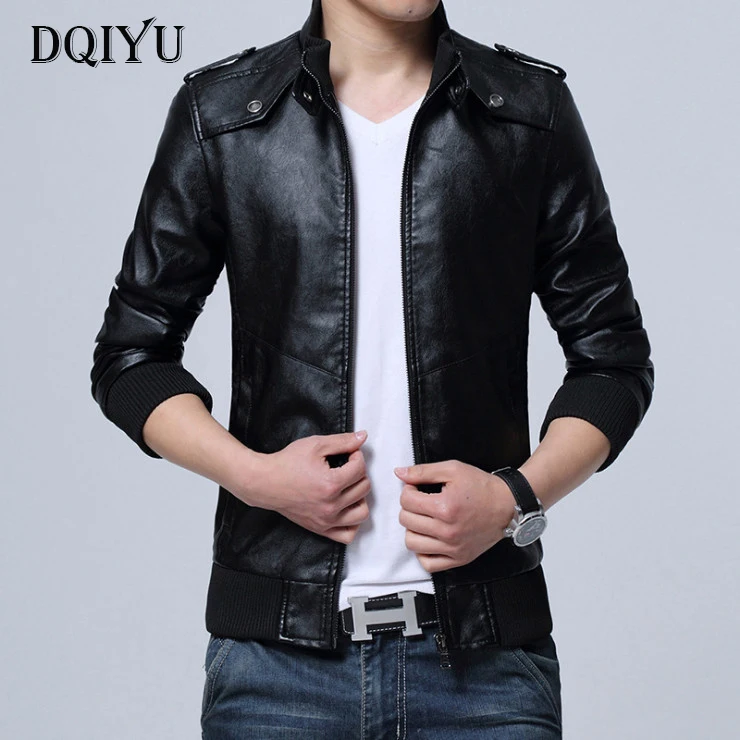 Dqiyu New Brand Bomber Leather Jacket Men Fashion Slim Fit Motorcycle 