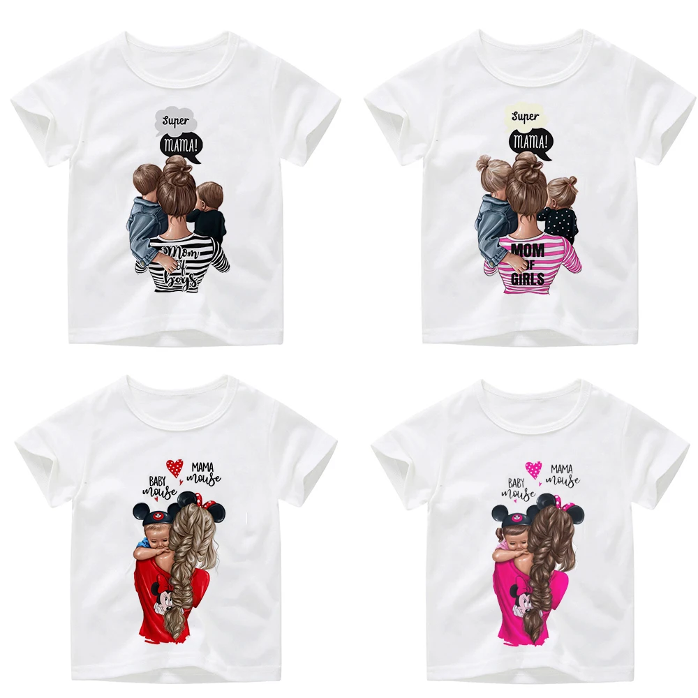 

Super MAMA Baby Mickey Print Kids T Shirt for Boys/girls 2 To 12 Years Mother's Lover Son and Daughter Casual Cotton T-shirt Top