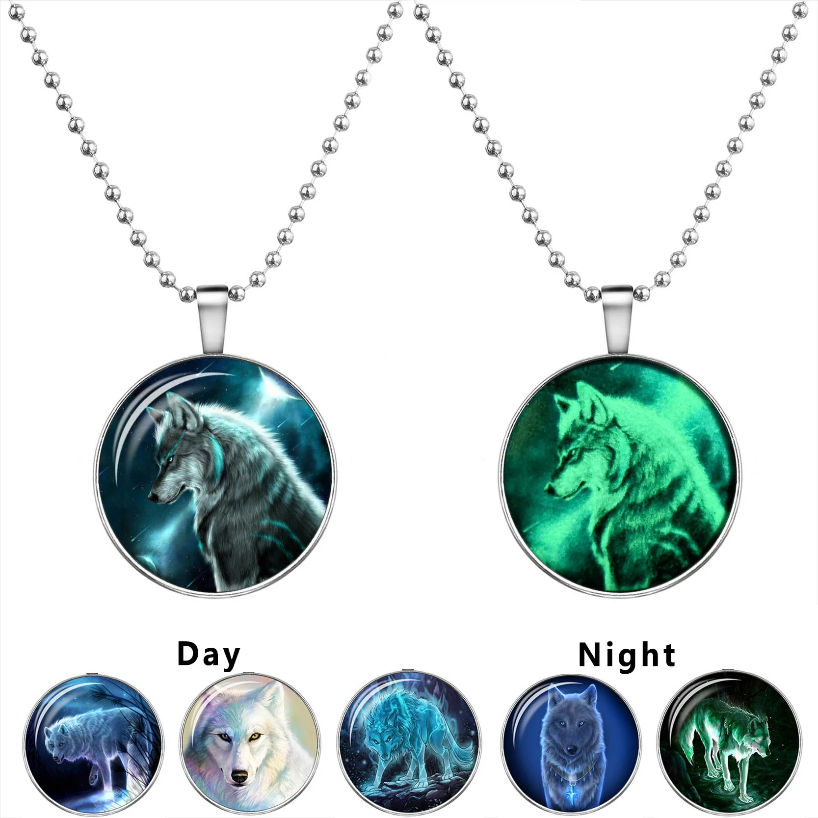 2017 Wolf Cabochon Glass Glowing Pendant Necklaces Fashion Jewelry Silver Plated Chain Glow In The Dark Necklaces Collares 2017 Wolf Cabochon Glass Glowing Pendant Necklaces Fashion Jewelry Silver Plated Chain Glow In The Dark Necklaces Collares