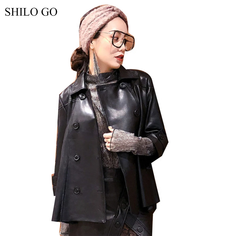 Femmes Causal Mouton Boutonnage Printemps Double De Peau Véritable Manteau À Veste Lâche En Aller Col Cuir Mode Revers Shilo ITRqW