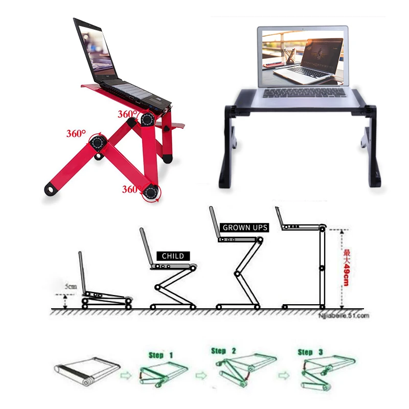 SUFEILE laptop stand MultiFunctional Folding Laptop Table Fan Desk Bed Sofa Tray 360 rolling Adjustable Notebook Desk D15