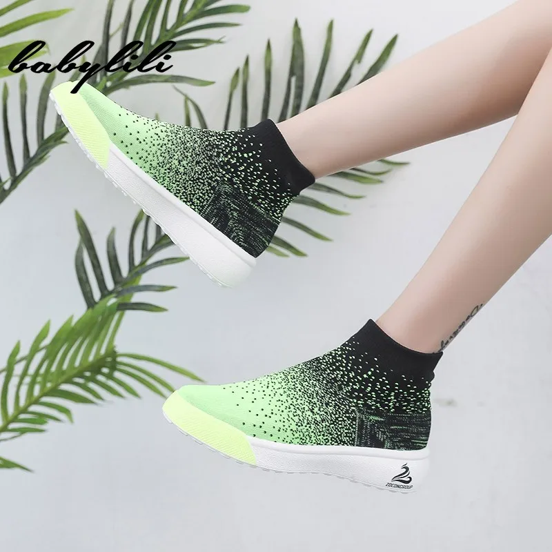 

Sneakers Women 2019 Summer New Zapatillas Mujer Sock Boots Comfortable Breathable Mesh Ankle Boots Casual Platform Hot Colored
