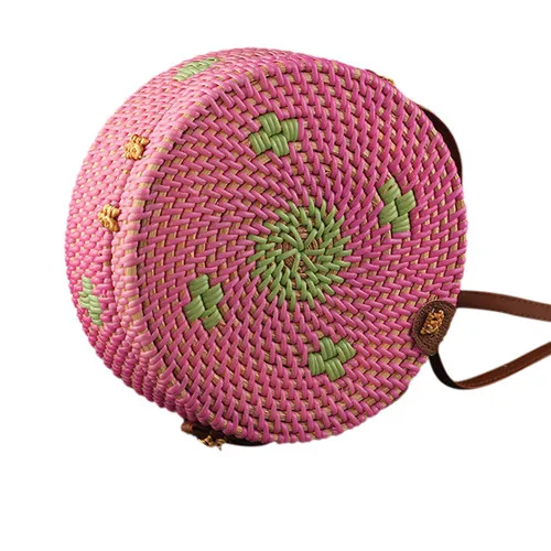 Ручная женская сумка на плечо, круглая плетеная Сумка из ротанга, богемная Соломенная пляжная сумка для летнего отдыха, женская сумка-тоут - Цвет: 20cm X 20cm X 8cm