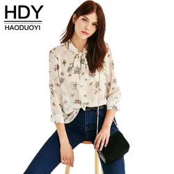 HDY Haoduoyi модные рубашки с цветочным принтом для женщин 3/4 рукав женский пуловер Топы корректирующие шифоновая блузка повседневное рубашк