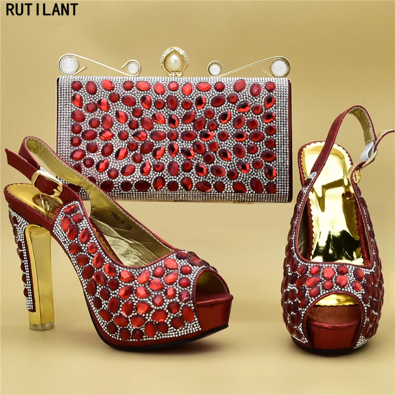 Italian Ladies Shoes with Matching Bags Set High Heeled Shoes and Bag