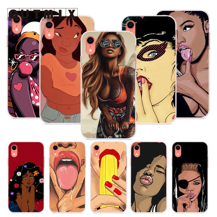 OUTMIX Fashion girl Black Soft Phone Case Cover For iPhone