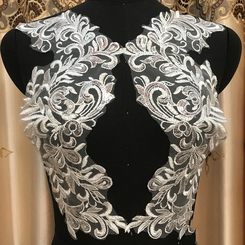 

10 Pieces Large Lace Applique Ivory White With Sequins Lace Accessories Lace Fabric For Bridal Veil Decoration