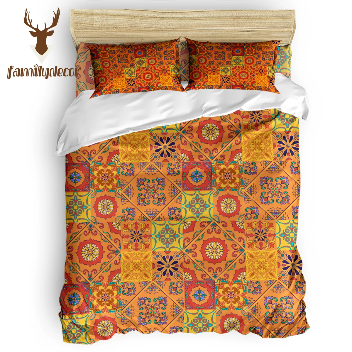 

FamilyDecor Retro Ethnic Square Pattern Bedding Set Luxury Comforter Bedding Sets 3D King Size Red Blue Cotton DHL Free Shipping