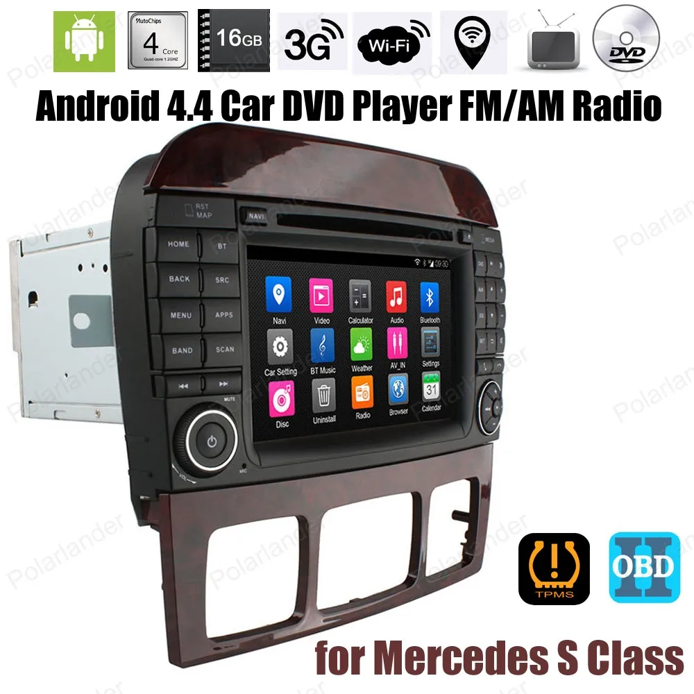 Best Android4.4 Car CD DVD Support DTV TPMS DAB + OBDII DVR GPS BT 3G WiFi For Mercedes S Class FM AM Quad Core radio stereo