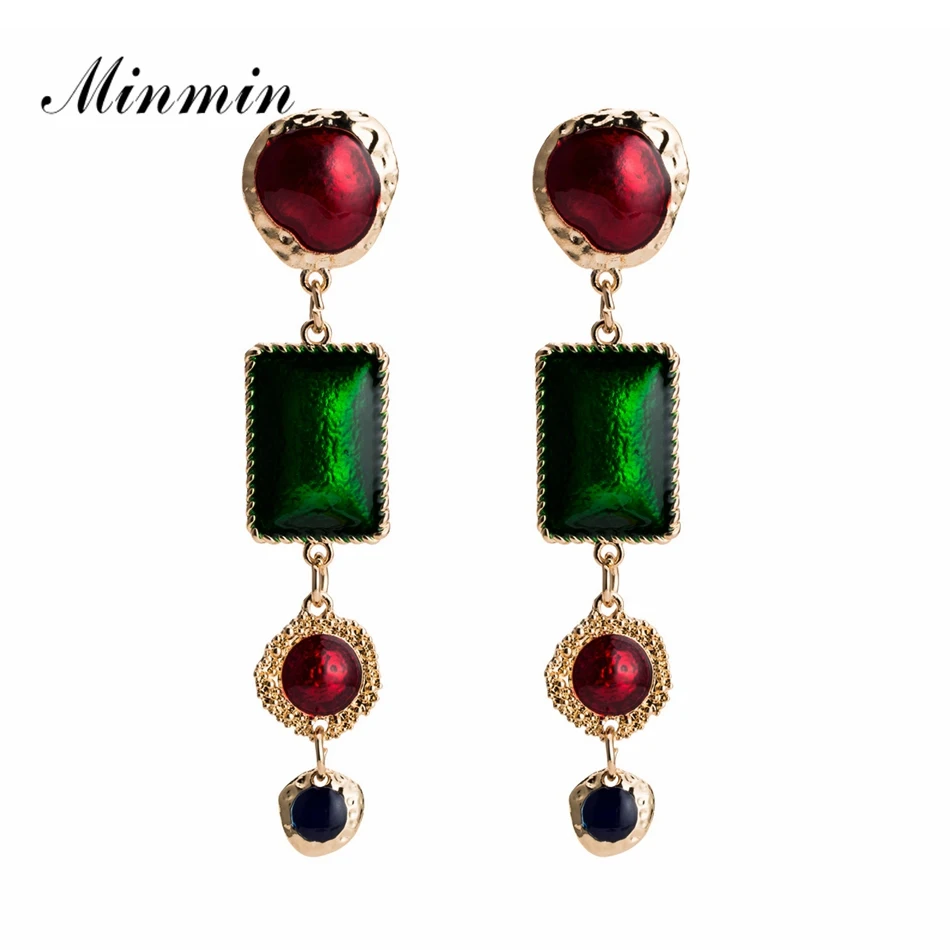 

Minmin Vintage Dripping Oil Long Earrings for Women 2019 New Bohemian Gold Metal Dangle Earrings Fashion Jewelry Female MEH1298