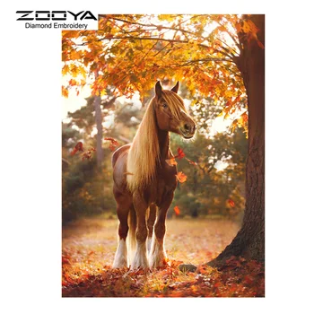 

ZOOYA Diamond Embroidery 5D DIY Diamond Painting Horse Maple Grove Diamond Painting Cross Stitch Rhinestone Decoration CJ392