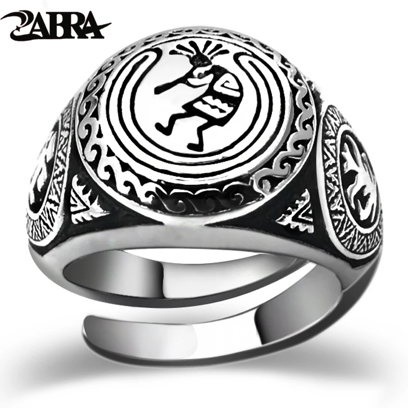 

ZABRA American Indian Symbols Vintage Solid 925 Silver Rings Mens Signet Rings Adjustable Ring Black Punk Rock Biker Jewelry