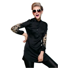 Luxury Embroidery Long Women’s Blouse Fashion Plus Size Summer Leather Stand Collar Silk Long-Leave Shirts Lady’s Blouse Dress