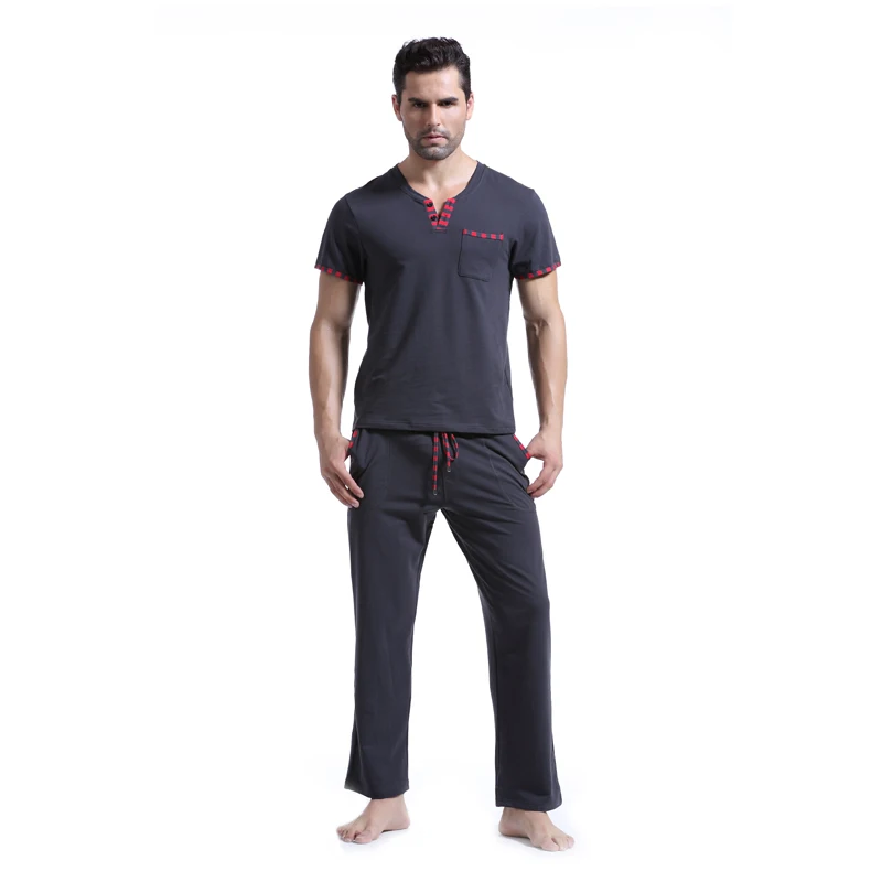 Brand New Men Cotton Pajama Sets Men Casual Solid Pyjama Homme Men V