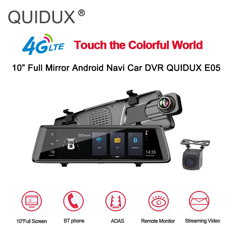 Автомобильный видеорегистратор QUIDUX 4G сенсорный экран Android mirror ADAS 1080 P GPS Bluetooth