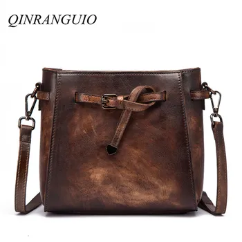 

QINRANGUIO Genuine Leather Shoulder Bag Women Vintage Crossbody Bags for Women 2019 New 100% Cow Leathwer Women Messenger Bags