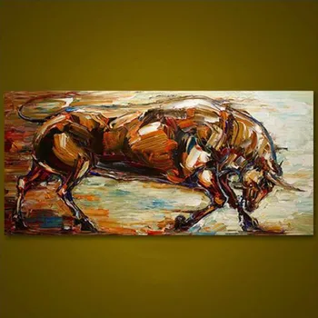 

Large Handpainted Abstract Animal Oil Painting Knife Fight Bull Canvas Paintings Modern Decor Wall Art Pictures For Living Room