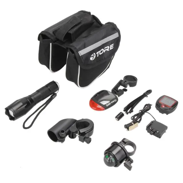 Best Offers Cycling Bicycle Light Set Kit Bike Flashlight+Bicycle Rear Tail Lights+Stopwatch+Bike Tube Bag+Bell+Bracket Accessories 2018 New