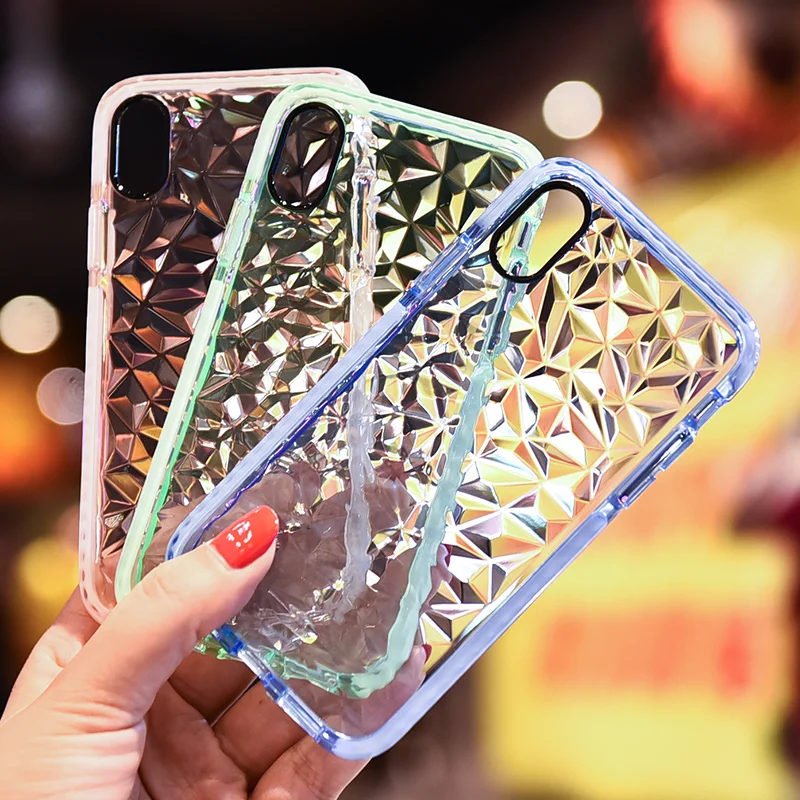 

Shockproof Transparent Diamond Texture Grid Case for iPhone XS Max XR X 10 8 7 6 6s Plus Silicone Crystal Slim Cover accessories
