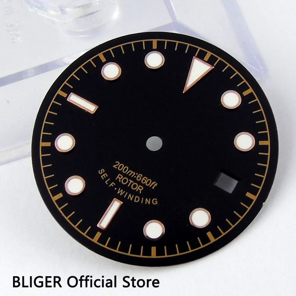 

30.4MM Black Sterile Dial White Marks Green Luminous Numerals Watch Dial Fit For ETA 2824 2836 Automatic Movement D24
