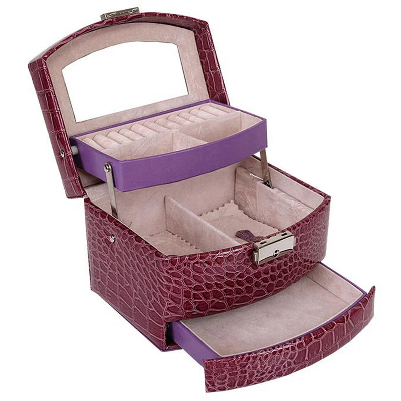 LBER Автоматическая кожаная шкатулка для украшений трехслойная коробка для хранения для женщин кольцо для сережек косметический Органайзер шкатулка для украшений - Цвет: Purple