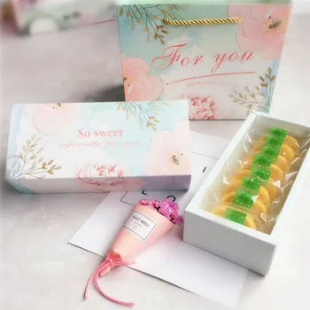 

10pcs light blue pink flower design Paper Box for Cookie candy snacks Storage Boxes birthday Christmas gift packaging