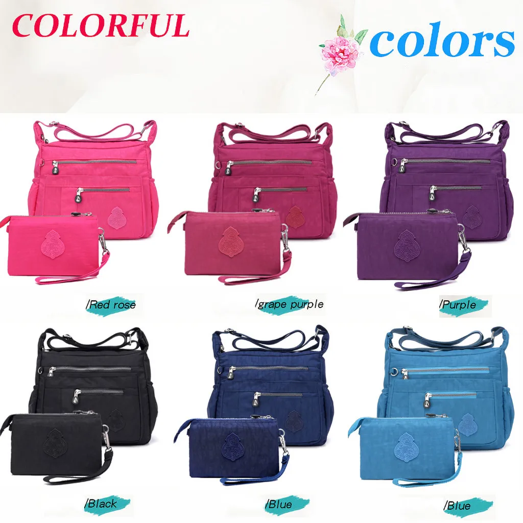

2Pcs Set Womens Bags 2019 Casual Daily Shopping Handbag Waterproof Nylon Bags Women Solid Color One Shoulder Bag Bolsa Mujer