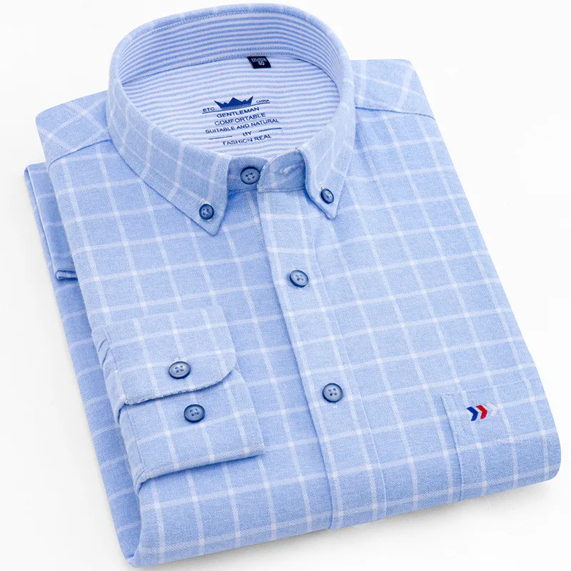 Фланелевая рубашка Для мужчин рубашка с длинными рукавами 100% хлопок платье в клетку Для мужчин s повседневные тонкие рубашки Fit Блузка Топы