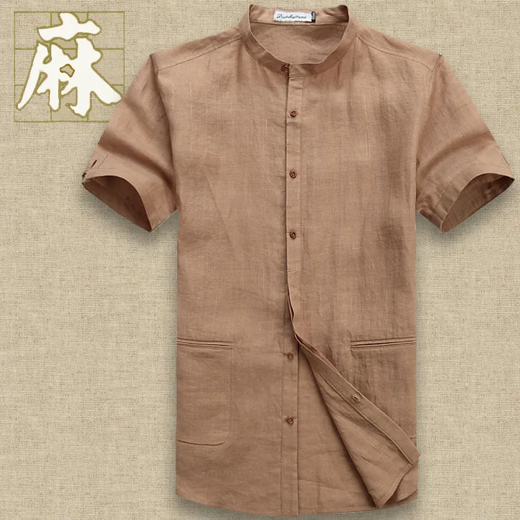 AAW new male short sleeved cotton shirt linen loose literary hemp