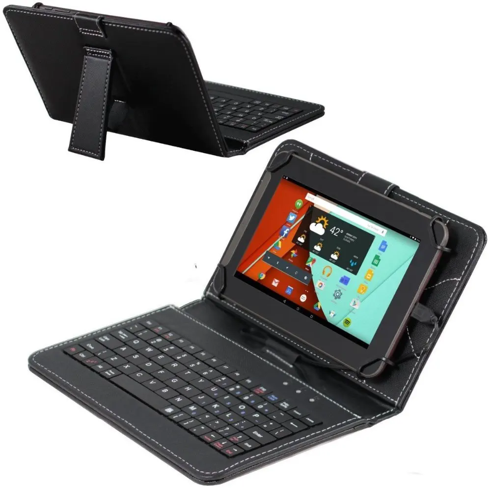 7" 8" Faux Leather Micro USB Keyboard Case Cover For