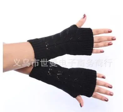 Женские перчатки с закрученными полпальцами, зимние, весенние, вязаные перчатки без пальцев, женские, женские, для девушек, ручные варежки, gants femme - Цвет: Черный