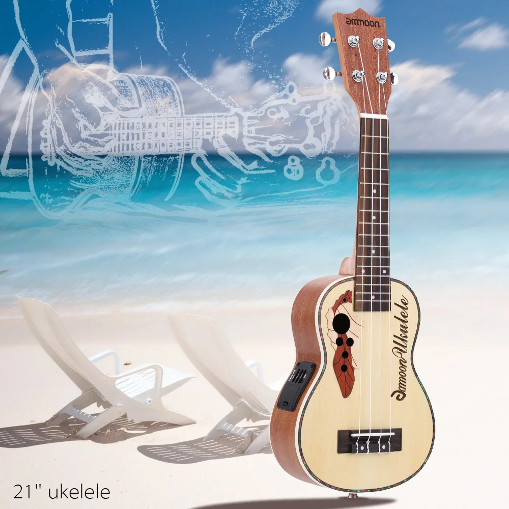 Ammoon высокое качество ель Ukelele 2" Акустическая Гавайские гитары укулеле 15 Лада 4 Strings струнный музыкальный инструмент с Встроенный эквалайзер Пикап