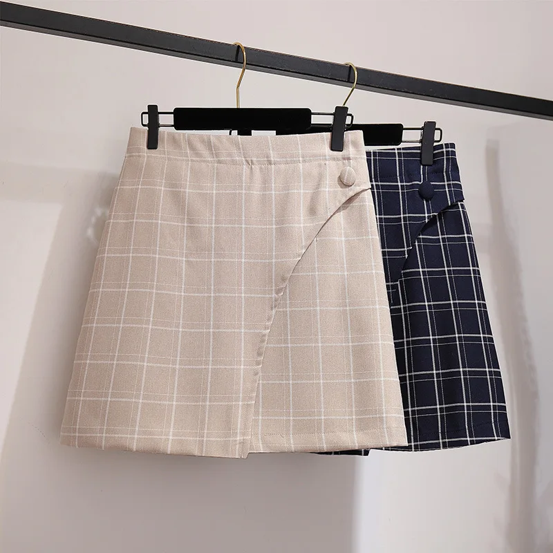 

Women Summer Skirts Plus Size Fashion Chic High Waist Plaid Skirt A-Line Vintage Ladies Irregular plus size 5xl 6xl Mini Skirt