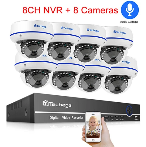 Techage H.265 8CH 1080P CCTV система безопасности 2.0MP POE NVR комплект аудио купольная Крытая POE ip-камера P2P ONVIF комплект видеонаблюдения - Цвет: 8CH NVR and 8 Camera