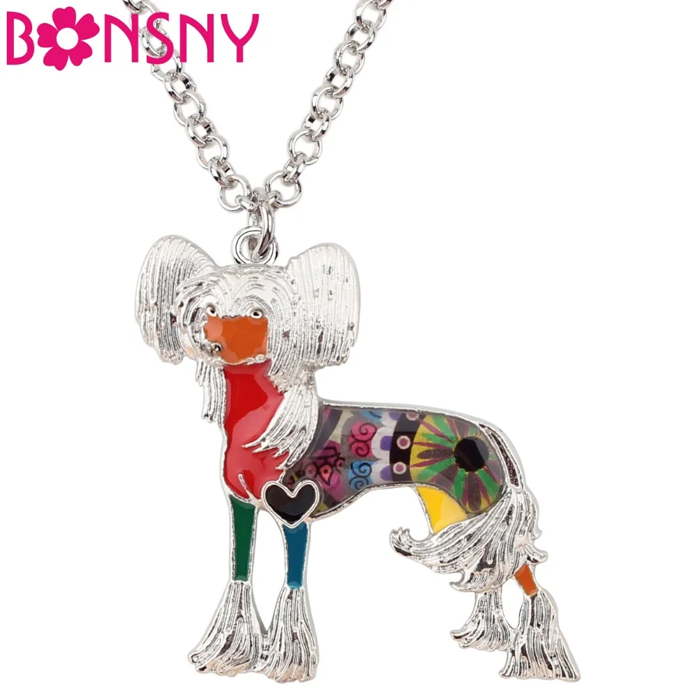 

Bonsny Enamel Alloy Chinese Crested Dog Necklace Pendant Chain Choker Novelty Pet Animal Jewelry For Women Girl Gift Accessories