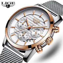 LIGE модные часы мужские s Лидирующий бренд Роскошные Кварцевые часы повседневные наручные часы с ремешком-сеткой спортивные деловые часы