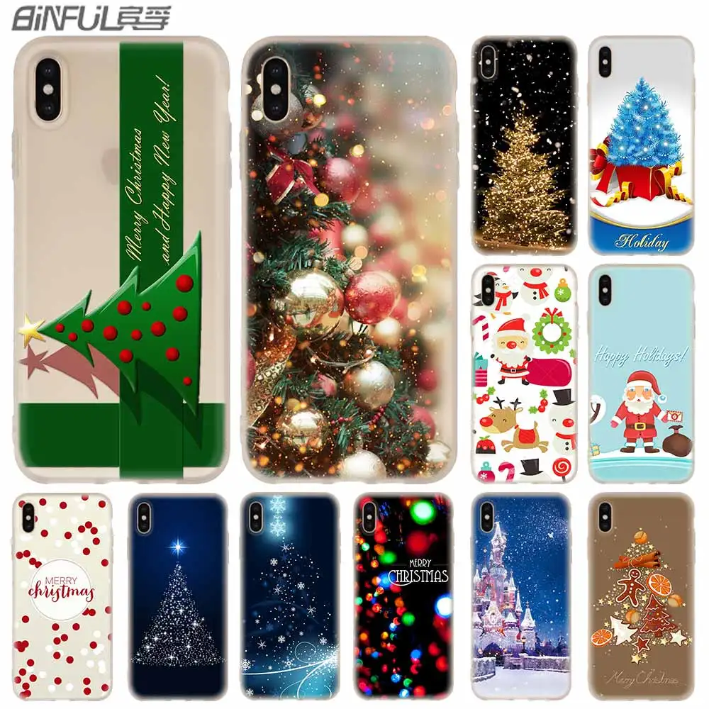 

Cases Silicone soft Cover for iPhone 11 Pro X XS Max XR 6 6S 7 8 Plus 5 4S SE christmas tree sticker