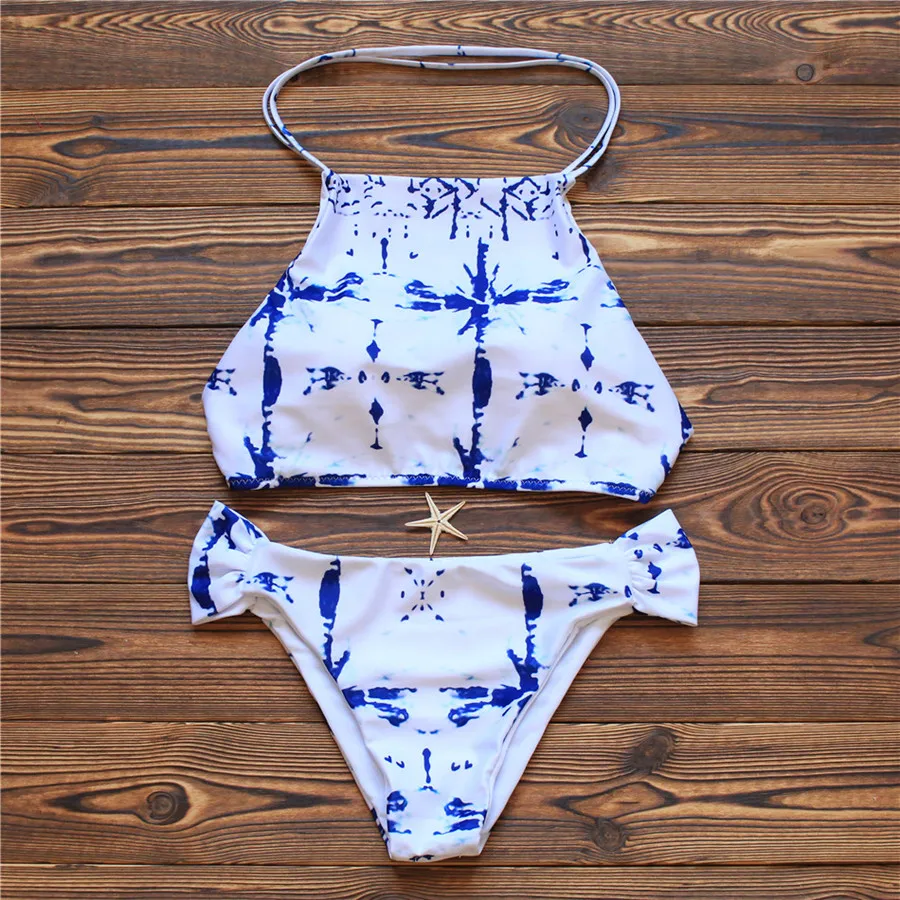 Cutest Girls High Neck Bikini Gradient Printed Bikini Sets Strappy