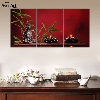 

3 Panel Wall Art Bamboo Buddha Canvas Printed Oil Painting Modern Picture For Living Room Unframed