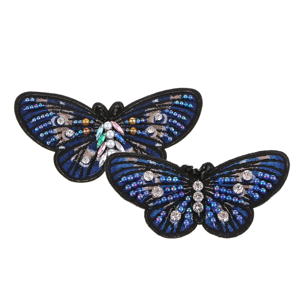 Crystal Pearl Beaded Patches Butterfly Style Clothes Embellishments Embroidery Applique Decorations for Repair/Design