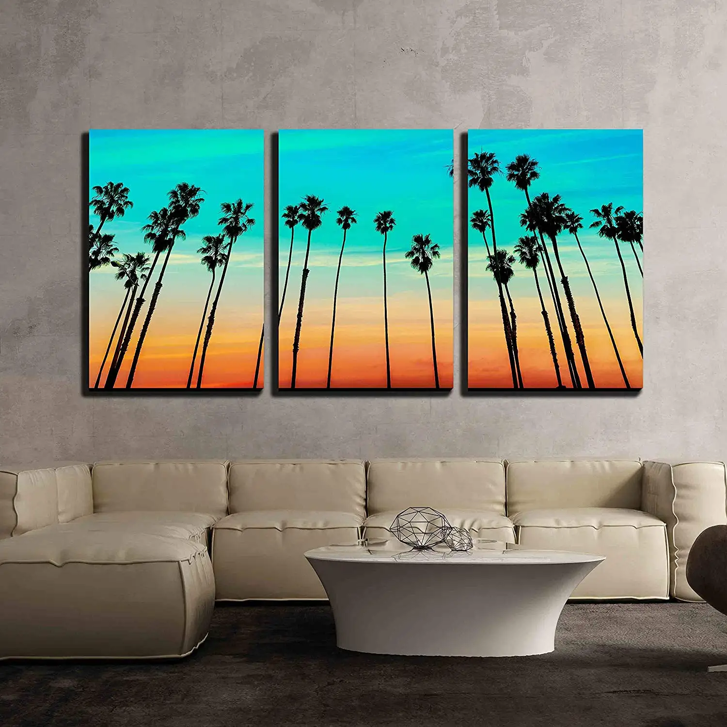 

3 Piece Canvas Wall Art California Sunset Palm Tree Rows in Santa Barbara US Modern Home Decor No Framed 3 Panels