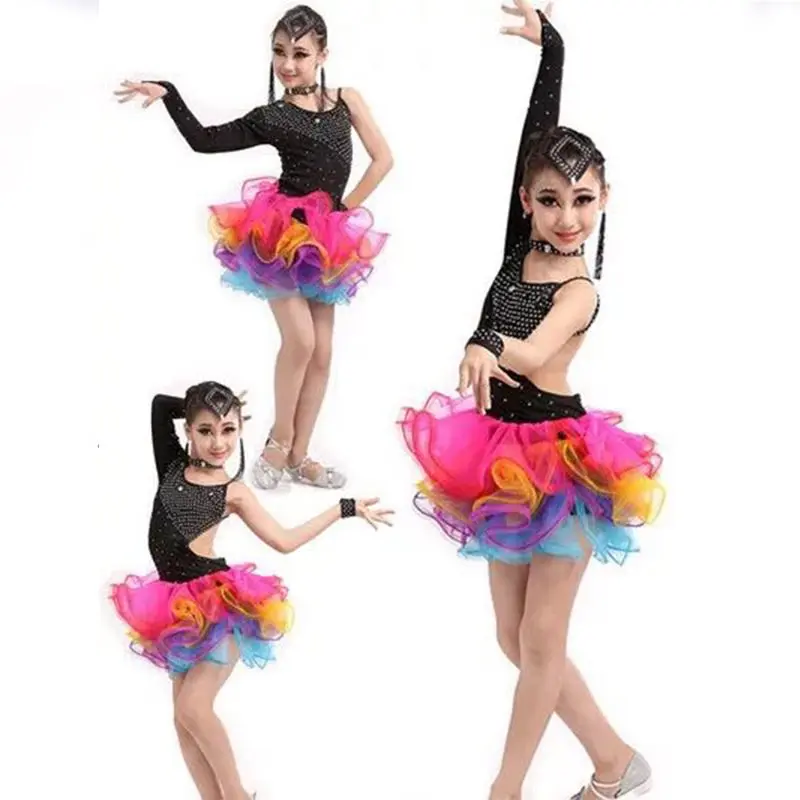 Латинское танцевальное платье для девочки Румба одежда для самбы Девушки Бальные Сальса платья Vestido De Baile Latino детские танцевальные костюмы