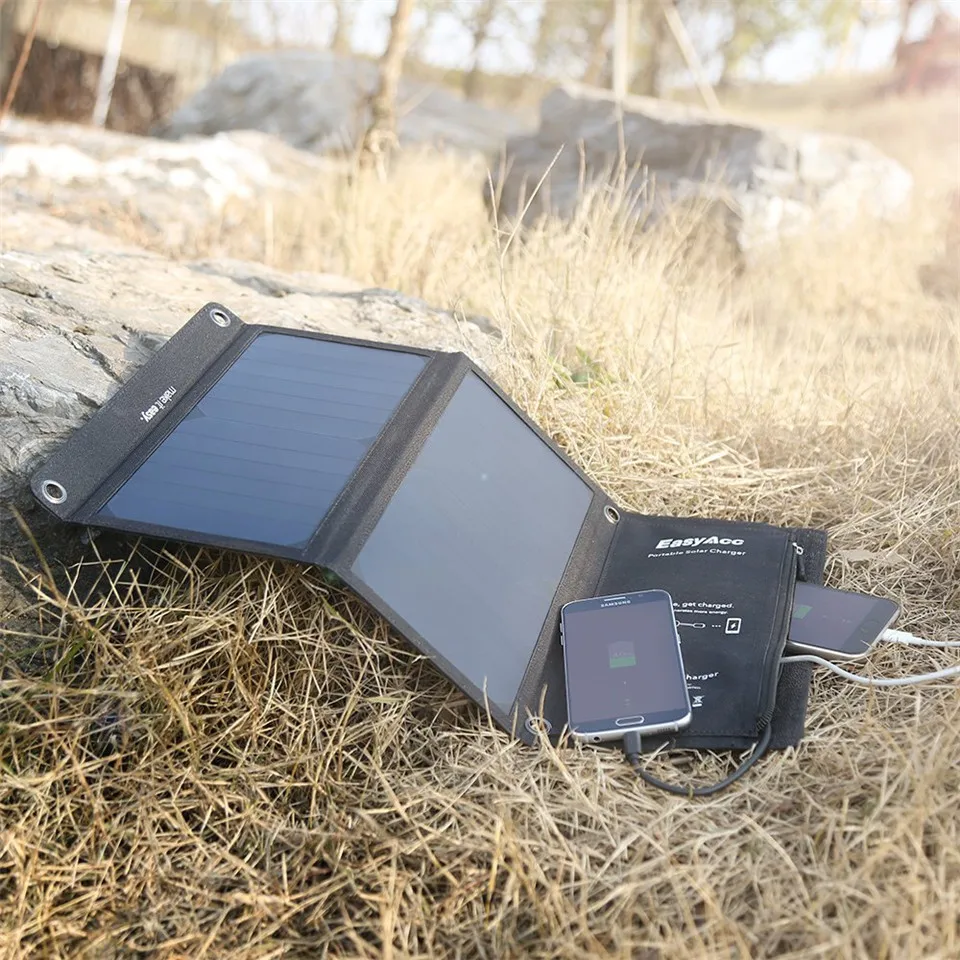 EasyAcc 15 Вт Power Bank Солнечное зарядное устройство быстрой зарядки USB 2 Порты и разъёмы