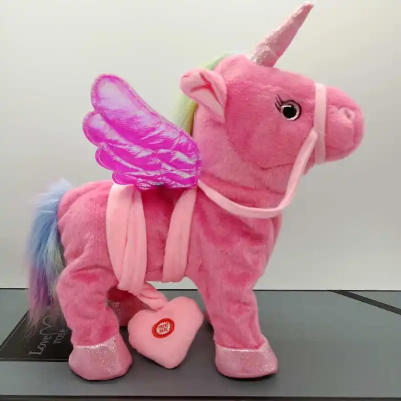 Прямая волшебная ходьба Единорог плюшевая игрушка с животными электронная музыка новорожденный плеер игрушка для детей рождественские подарки - Цвет: Красный