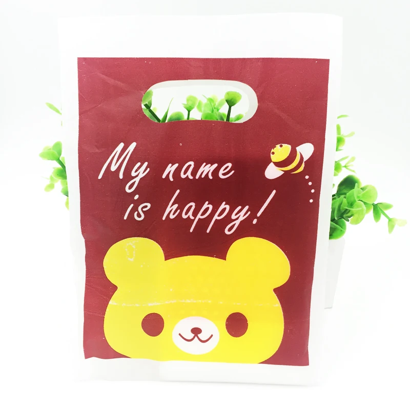 Красный желтый медведь упаковки ювелирных изделий, печатных Сумки 15x20 см 100 шт. бутик свадебный подарок Пластик Хозяйственные сумки с