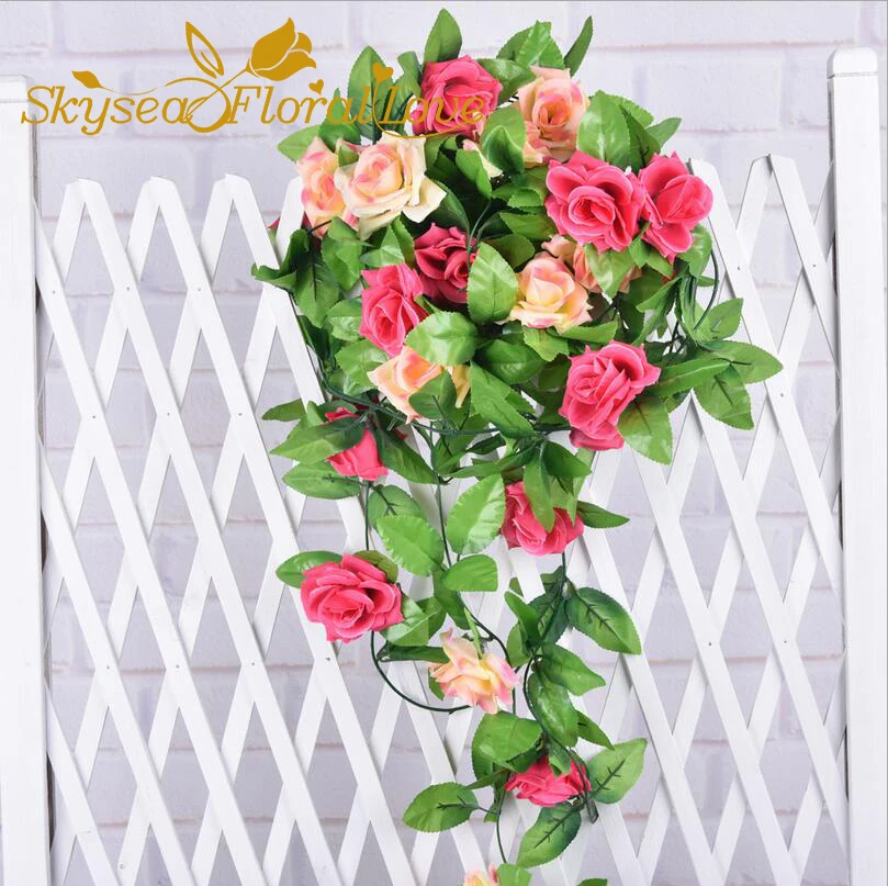 Artificial flowers cheap plant roses wall decoration rattan wedding