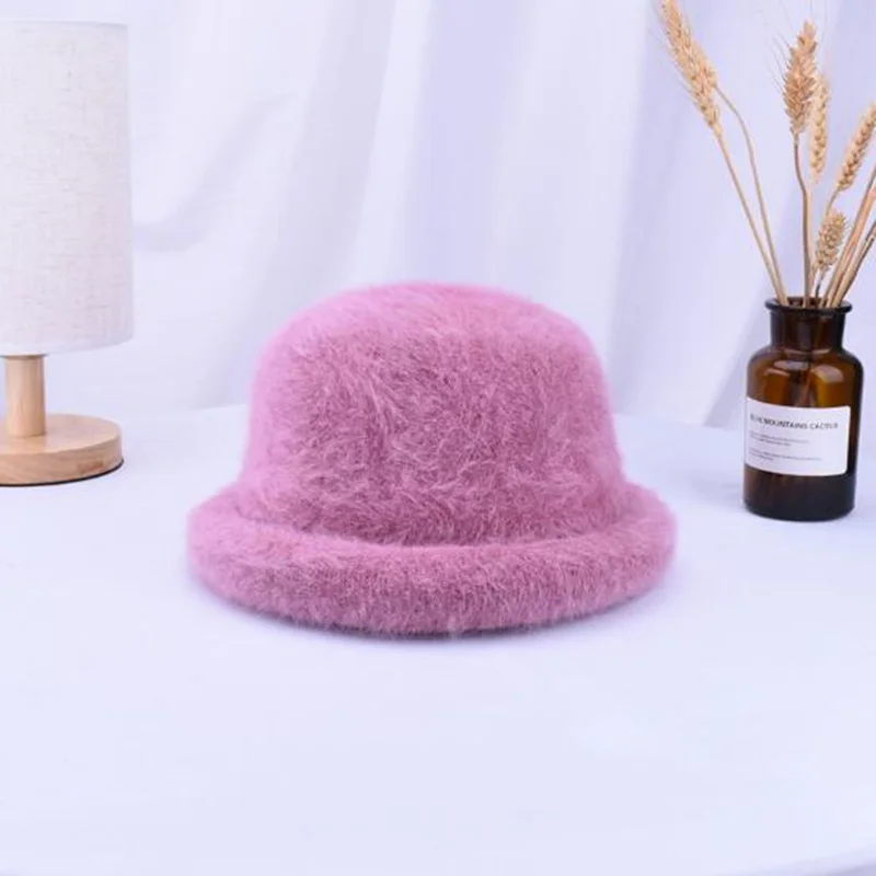 Winter Women New Cap Fur Thick Warm Bucket Hats Casual Solid Color Ladies Fur Fashion Cap Female H3