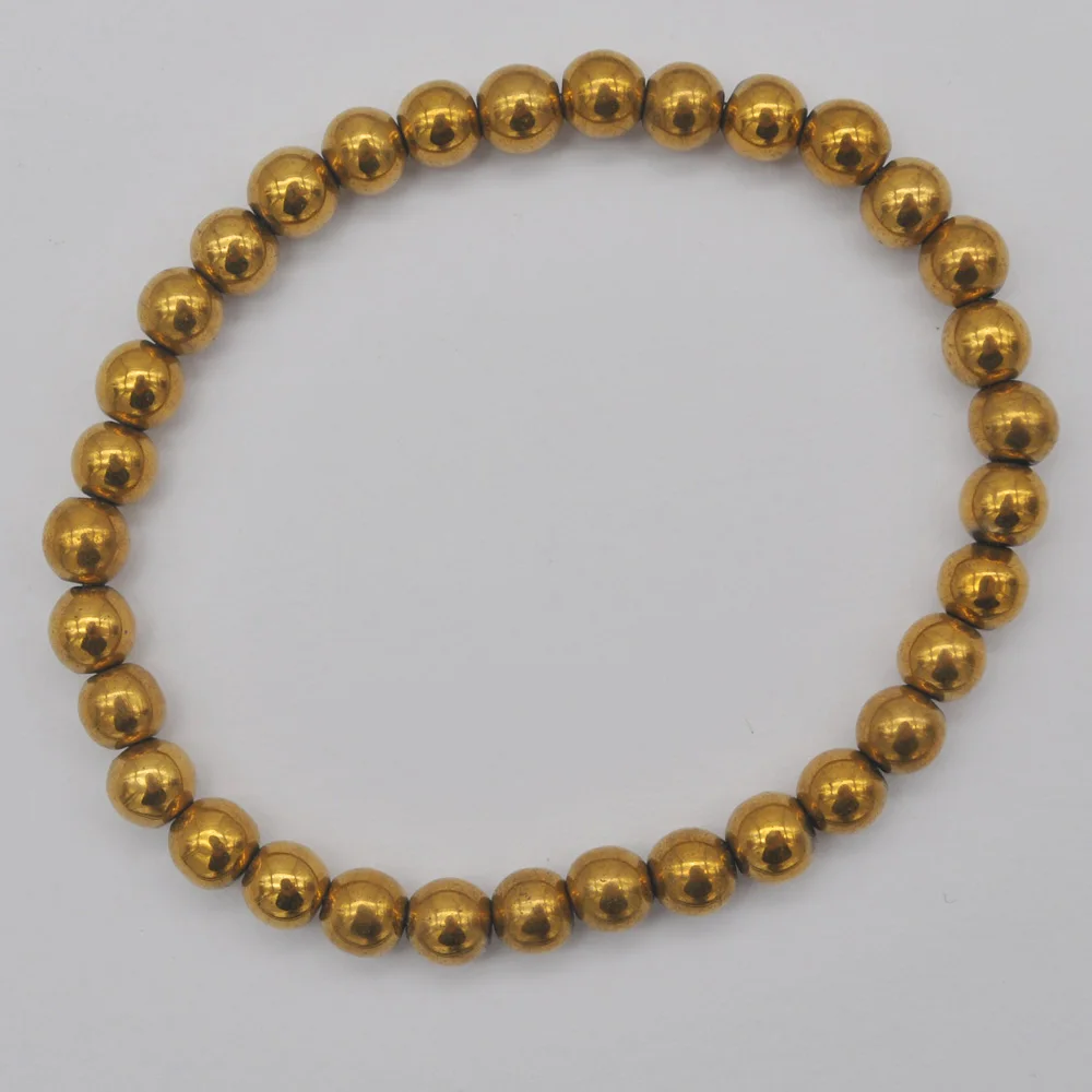 6MM Golden Hematite Healing Beads Bracelet Bangle Stretch 7.5