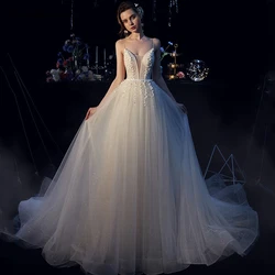 Vestido de noiva2019 new sexy V neck Spaghetti Straps champagne beach wedding dress trailing princess married gown beautiful Vestido de noiva2019 new sexy V neck Spaghetti Straps champagne beach wedding dress trailing princess married gown beautiful