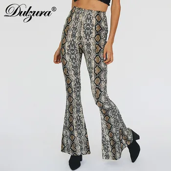 

Dluzura snake print women sexy pant 2018 autumn winter female flare casual trousers snakeskin bottom